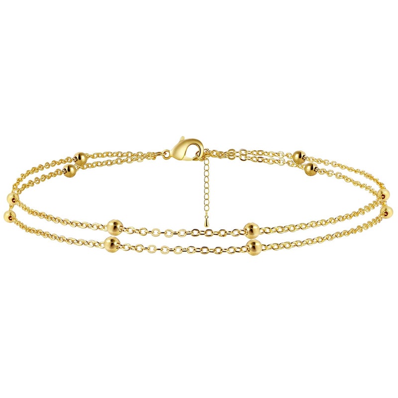 Kyerlyn Dainty Anklets for Women 18k Gold Plated Beaded Chain Ankle Bracelets for Women Waterproof Adjustable Chain Gold Anklet Simple Fashion Summer Beach Gift - Image 1